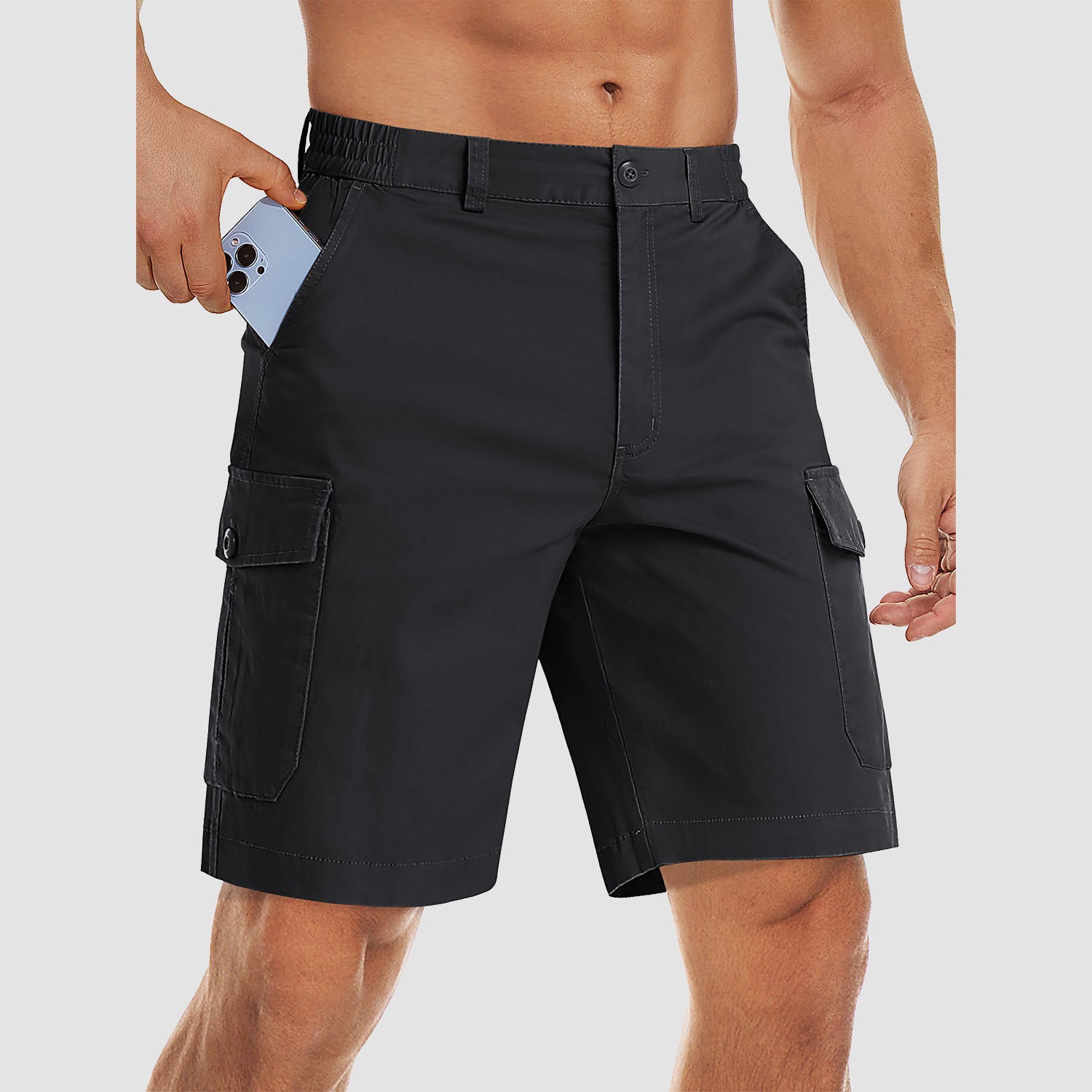 Men's Cargo Shorts with Multi Pockets for Work Elastic Waist Casual Cotton Shorts - Image 6