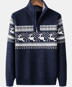 Christmas Moose Print Half Zip Sweater
