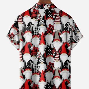 Christmas Gnome Chest Pocket Short Sleeve Casual Shirt