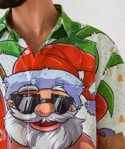 Alternative view of Mens Christmas Santa Surfing Print Front Buttons Soft Breathable Chest Pocket Casual Hawaiian Shirt