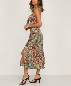 Elegant Print Suspender Dress