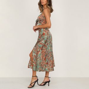 Elegant Print Suspender Dress