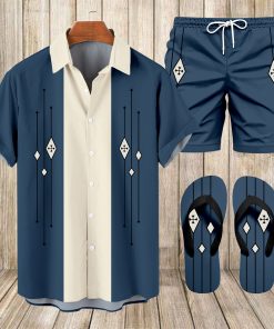 Suitmens Men's Hawaii Vacations Print Shirt Three-Piece Set 054