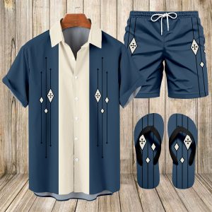 Suitmens Men's Hawaii Vacations Print Shirt Three-Piece Set 054