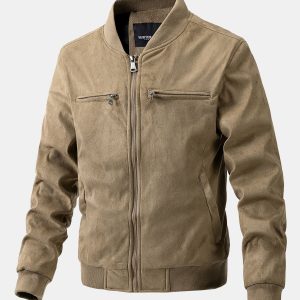 Suede Bomber Jacket With Quilted Liner