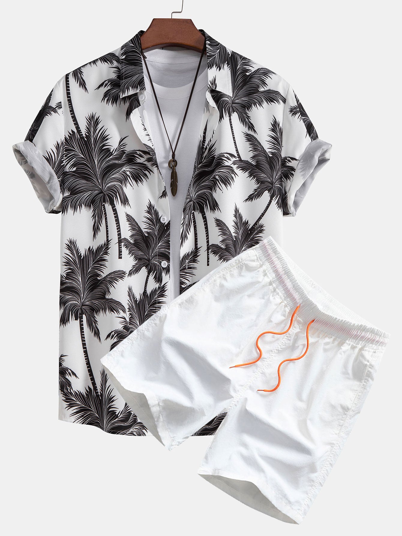 Palm Tree Print Button Up Shirt & Swim Short - Image 3