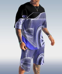 Men's Fashion 3D Printing Short Sleeve Two-Piece Suit 3 Colors