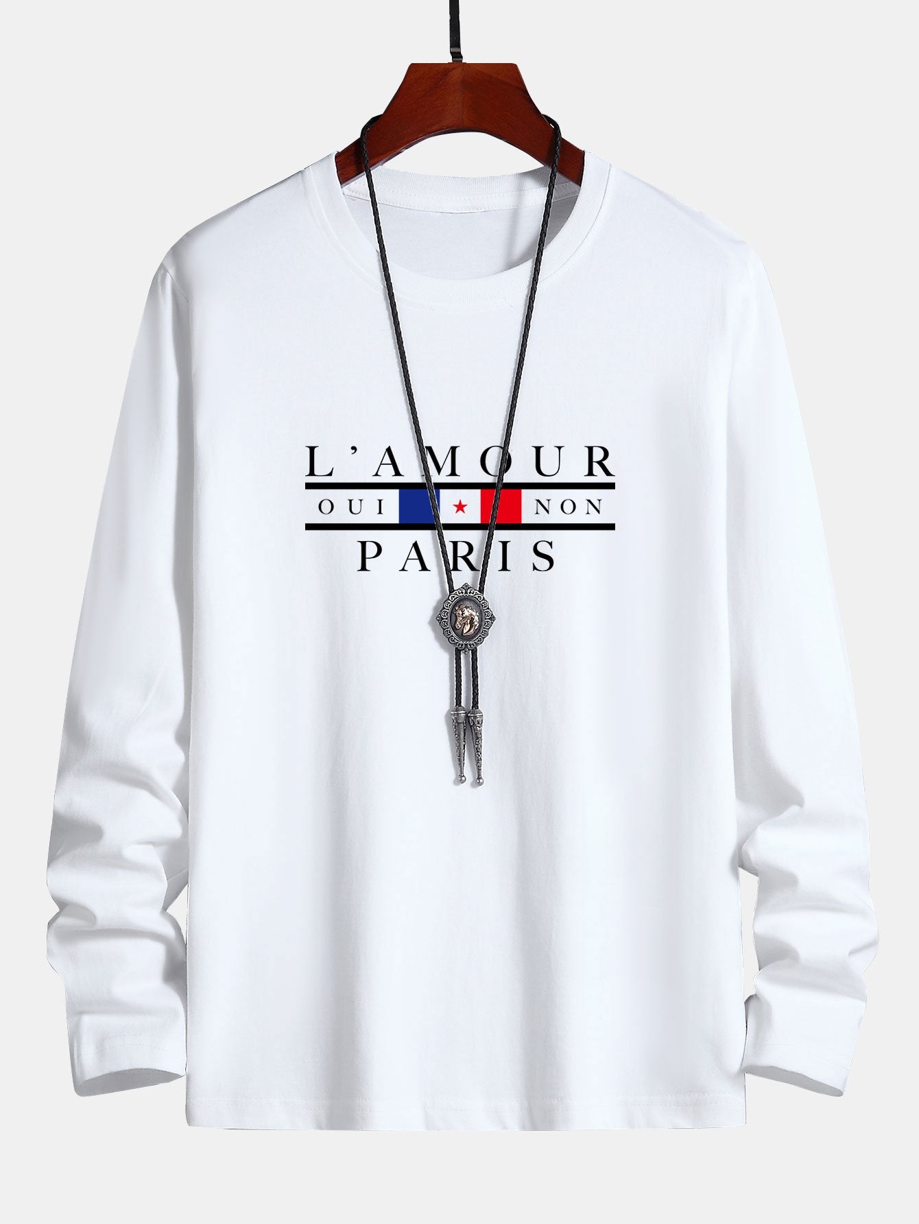 Long Sleeve Paris Slogan Print Cotton T-Shirt - Image 3