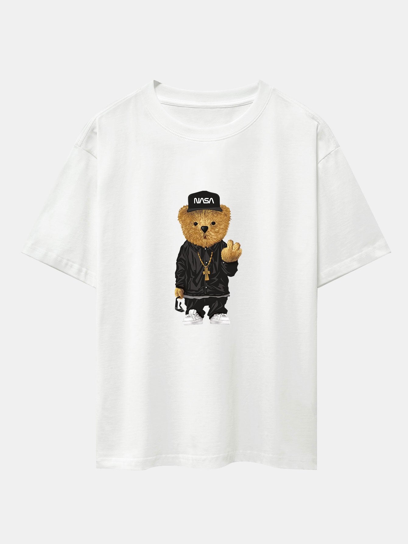 Hip Hop Bear Print Heavy Weight Oversize T-Shirt - Image 3