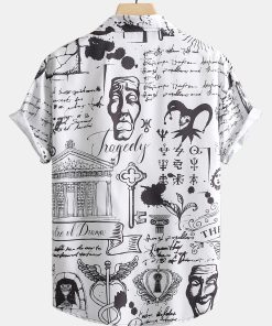 Skull Text Print Button Up Shirt
