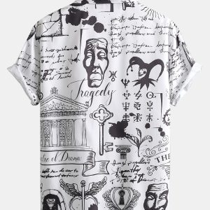 Skull Text Print Button Up Shirt
