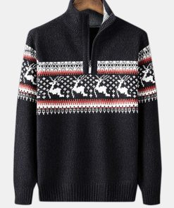 Alternative view of Christmas Moose Print Half Zip Sweater