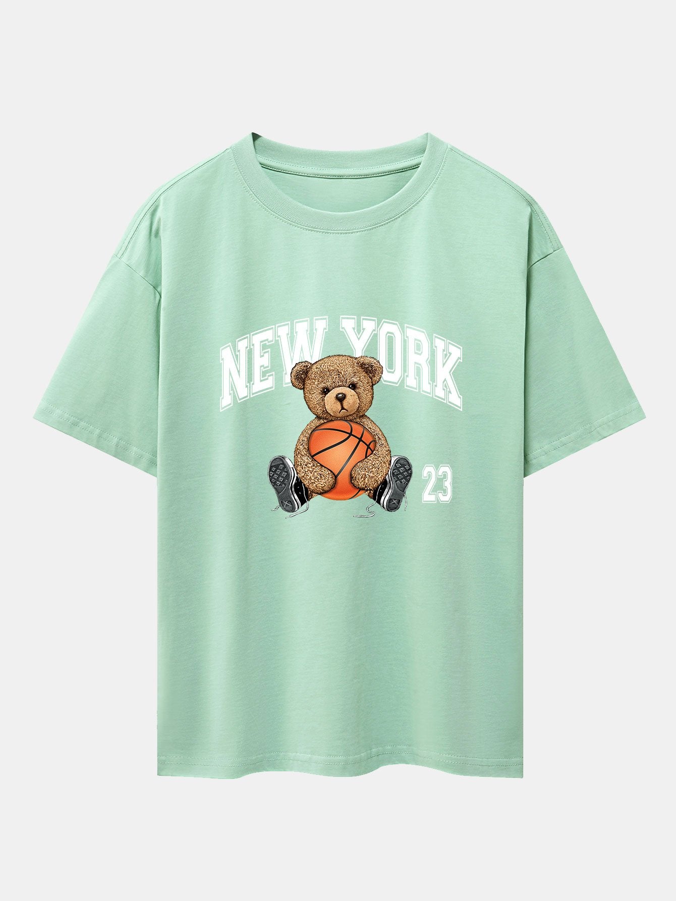 New York Basketball Bear Print Heavy Weight Oversize T-Shirt - Image 5
