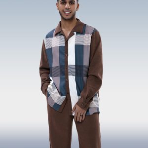 Suitmens Men's Brown Suede Long Sleeve Walking Suit 027