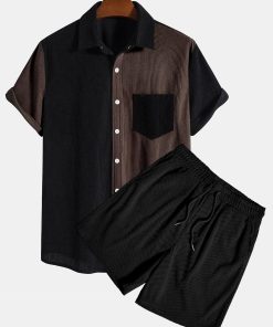 Short Sleeve Two-Tone Corduroy Shirt & Corduroy Shorts
