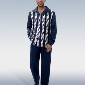 Navy Blue Casual Long Sleeve Shirt Walking Suit