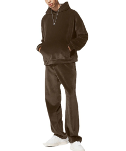 Men's Dark Brown Corduroy Autumn and Winter Two Piece Set
