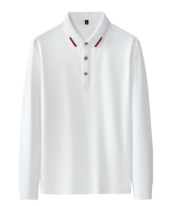 Men's white lapel long sleeve polo shirt