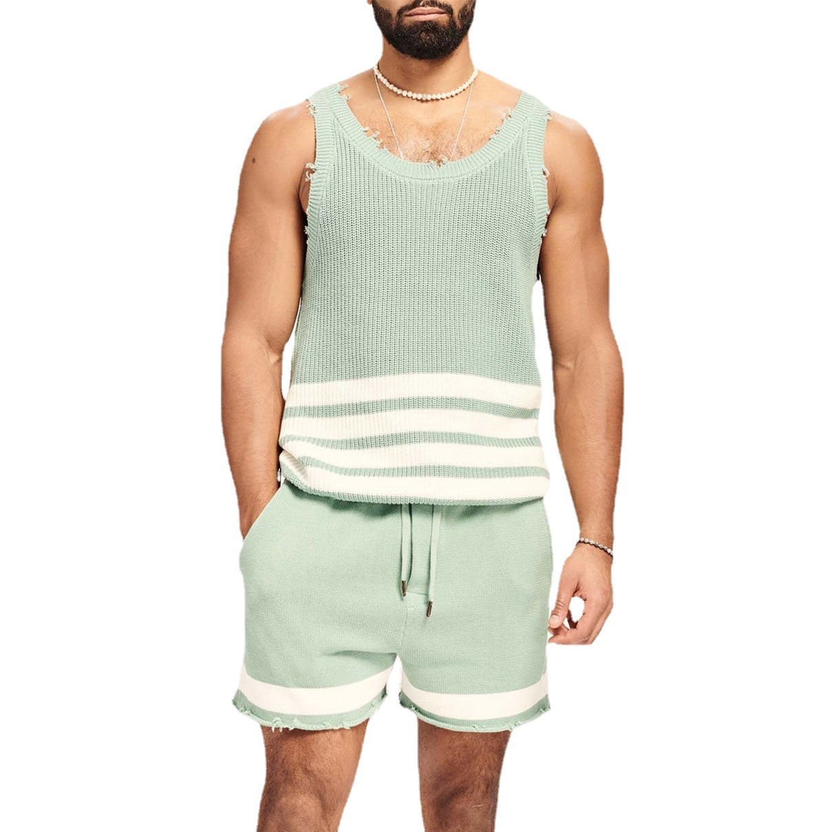 Suitmens Men's Casual Knit Sleeveless Athletic Shorts Set 02 - Image 4