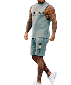 Suitmens Men's Casual Printed Tank Top Set
