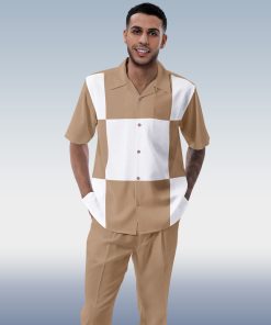 Khaki Block Walking Suit 2-Piece Short Sleeve Suit