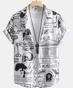 Alternative view of Skull Text Print Button Up Shirt