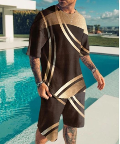 Suitmens Men's Brown Art Print Shorts Suit