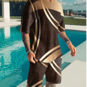 Suitmens Men's Brown Art Print Shorts Suit