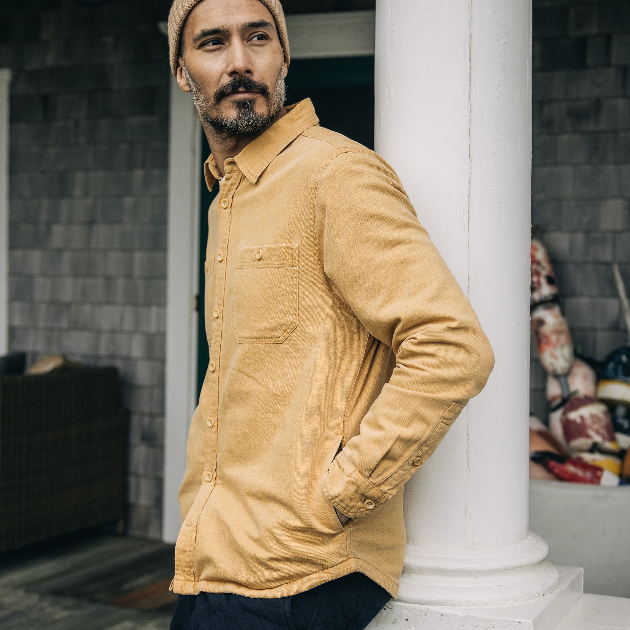 The Lined Utility Shirt in Wheat Denim - Image 2