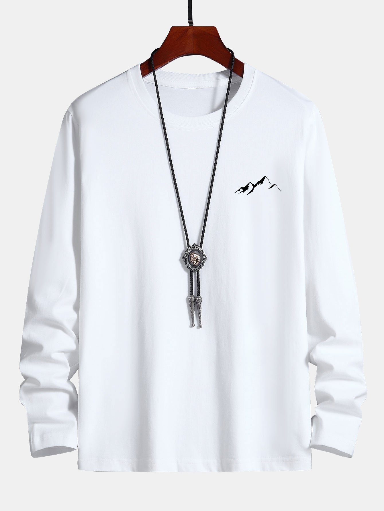 Long Sleeve Mountain Graphic Print Cotton T-Shirt - Image 2
