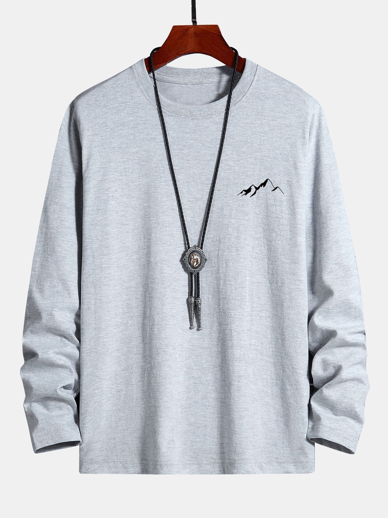 Long Sleeve Mountain Graphic Print Cotton T-Shirt - Image 5