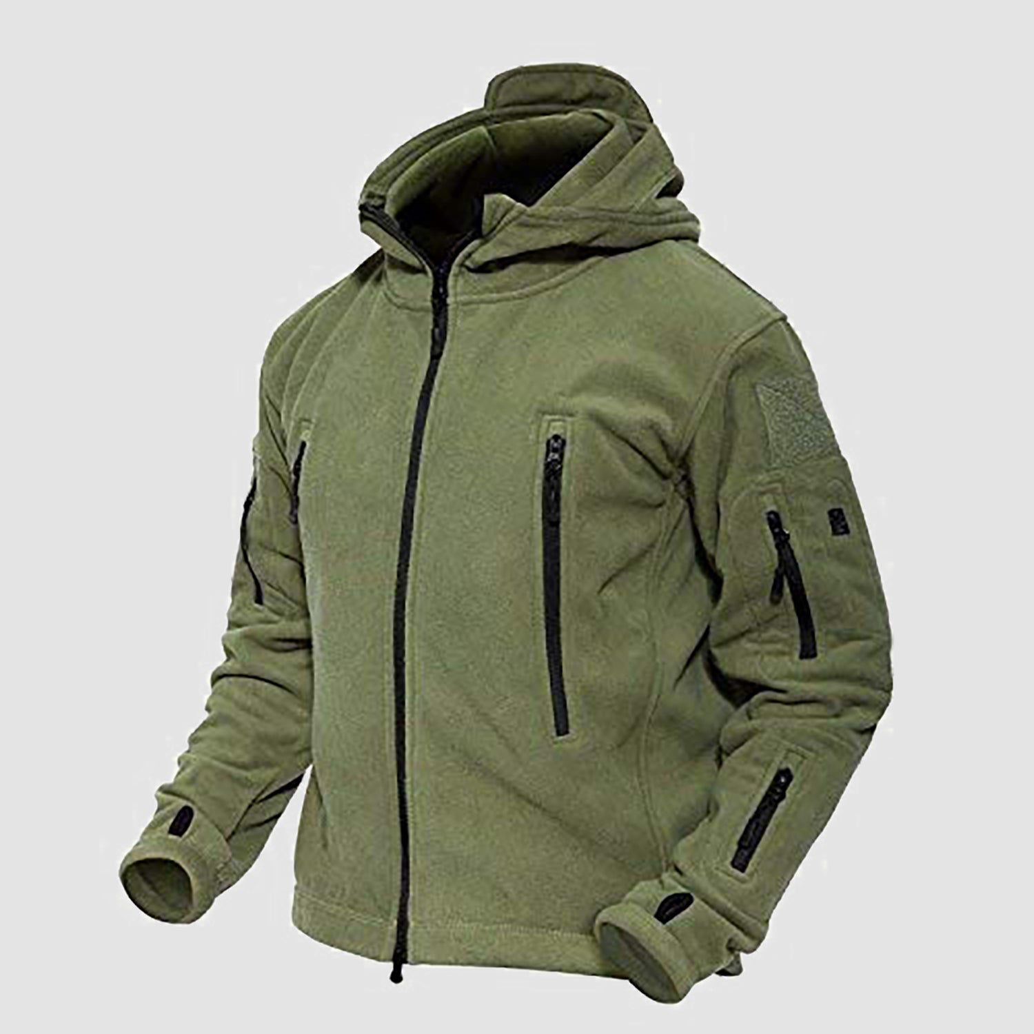 Men's Hoodie Fleece Jacket with 6 Zip-Pockets Warm Winter Jacket Military Tactical Jacket - Image 9