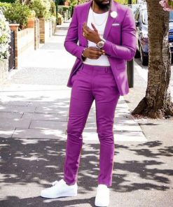 OK Casual Plain Lapel Collar Slim Fit One Button Blazer & Pants 2Pcs Set