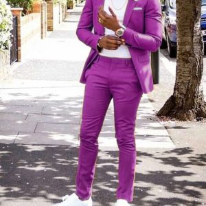 OK Casual Plain Lapel Collar Slim Fit One Button Blazer & Pants 2Pcs Set