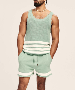 Suitmens Men's Casual Knit Sleeveless Athletic Shorts Set 02