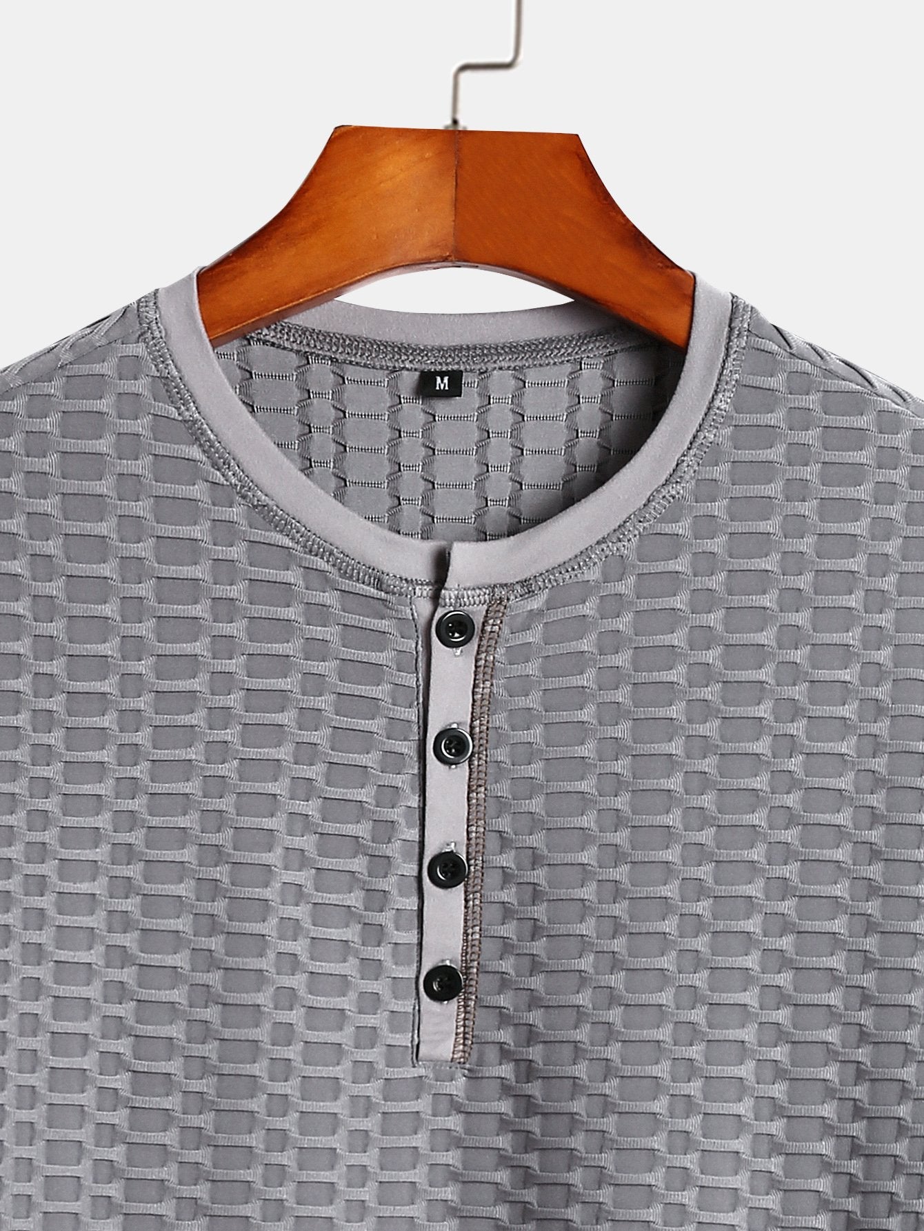 Long Sleeve Muscle Fit Knitted Textured Henley Shirt - Image 7