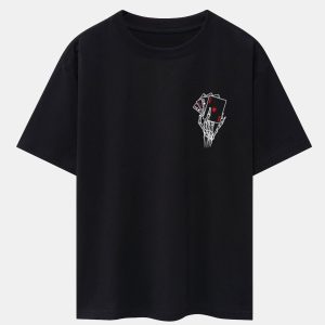 Skull Hand Ace of Hearts Back Print Oversize T-Shirt