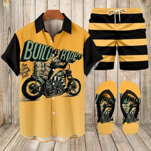 Suitmens Men's Modified Motorcycle Print Shirt Three-Piece Set 070