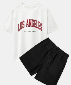 Los Angeles Print Drop Shoulder Oversize T-Shirt & Corduroy Shorts