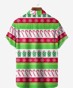 Christmas Big Foot Chest Pocket Short Sleeve Casual Shirt