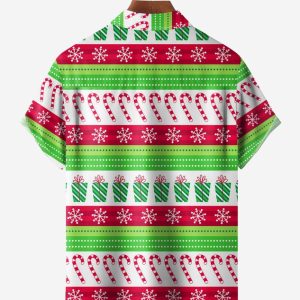 Christmas Big Foot Chest Pocket Short Sleeve Casual Shirt