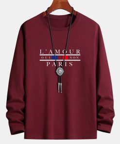 Long Sleeve Paris Slogan Print Cotton T-Shirt