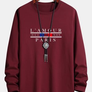 Long Sleeve Paris Slogan Print Cotton T-Shirt
