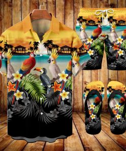 Suitmens Men's Men's Tiki Style Hawaiian Vacation Print Three-Piece Set 034