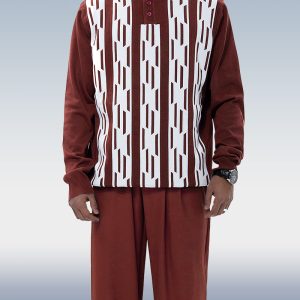 Suitmens Brown Knitted Walking Suit Long Sleeve Suit