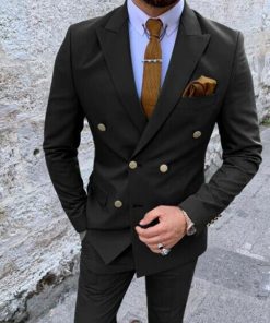 Alternative view of Business Solid Lapel Collar Double Breasted Blazer & Pants 2Pcs Set