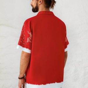 Men's New Santa Outfit Print Casual Breathable Hawaiian Short Sleeve Shirt