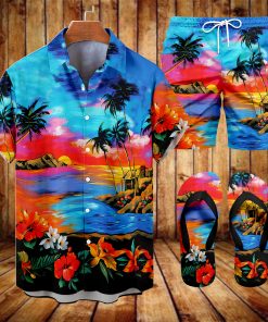 Suitmens Men's Men's Tiki Style Hawaiian Vacation Print Three-Piece Set 036