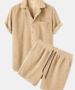 Corduroy Short Sleeved Revere Collar Shirt & Corduroy 5" Shorts