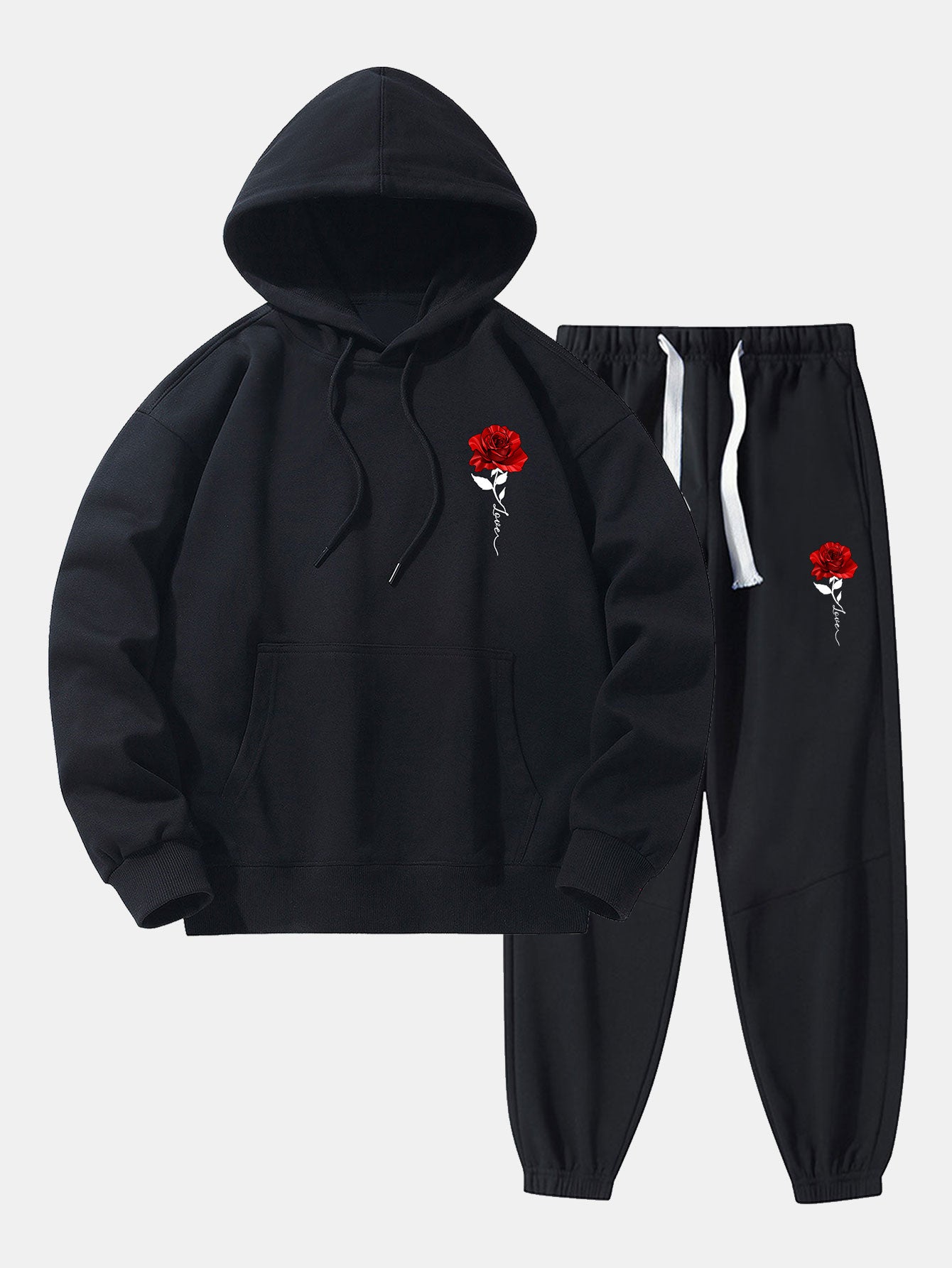 Rose Print Cotton Blend Hoodie & Jogger Pants - Image 2